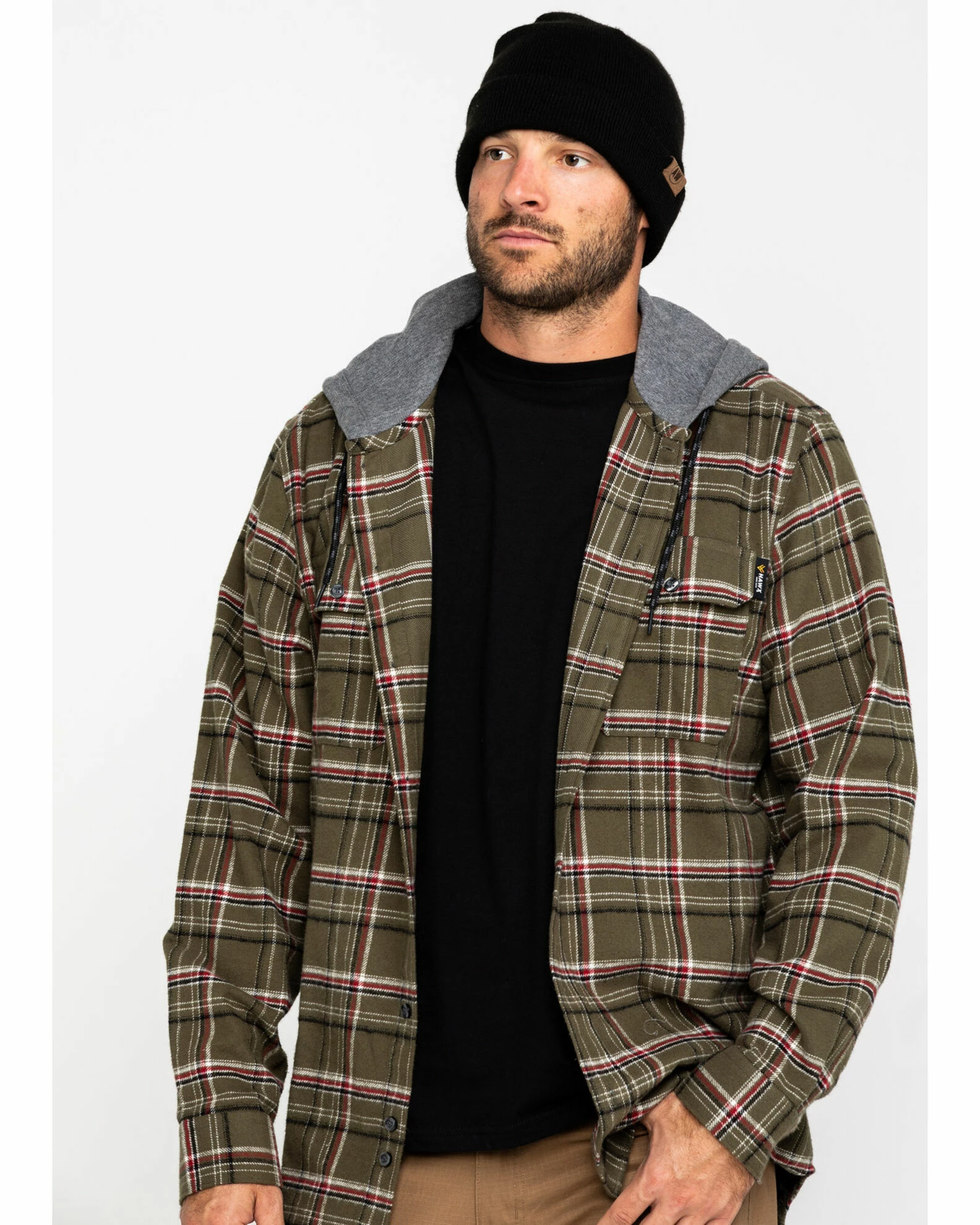 Hawx Men's Olive Mission Plaid Hooded Long Sleeve Work Shirt Jacket 3 Hawx Men's Olive Mission Plaid Hooded Long Sleeve Work Shirt Jacket