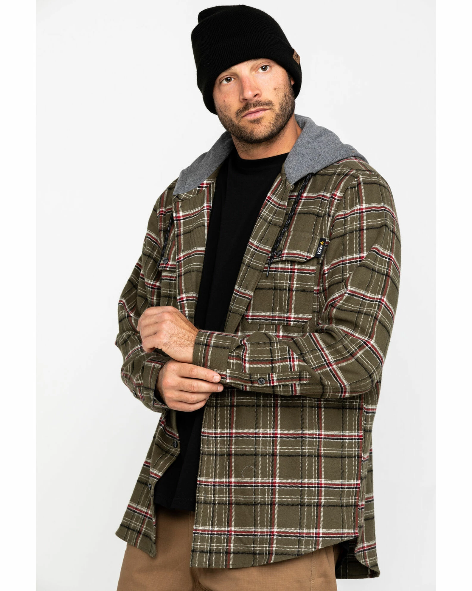 Hawx Men's Olive Mission Plaid Hooded Long Sleeve Shirt Work Jacket - Tall 5 Hawx Men's Olive Mission Plaid Hooded Long Sleeve Shirt Work Jacket - Tall - Image 3