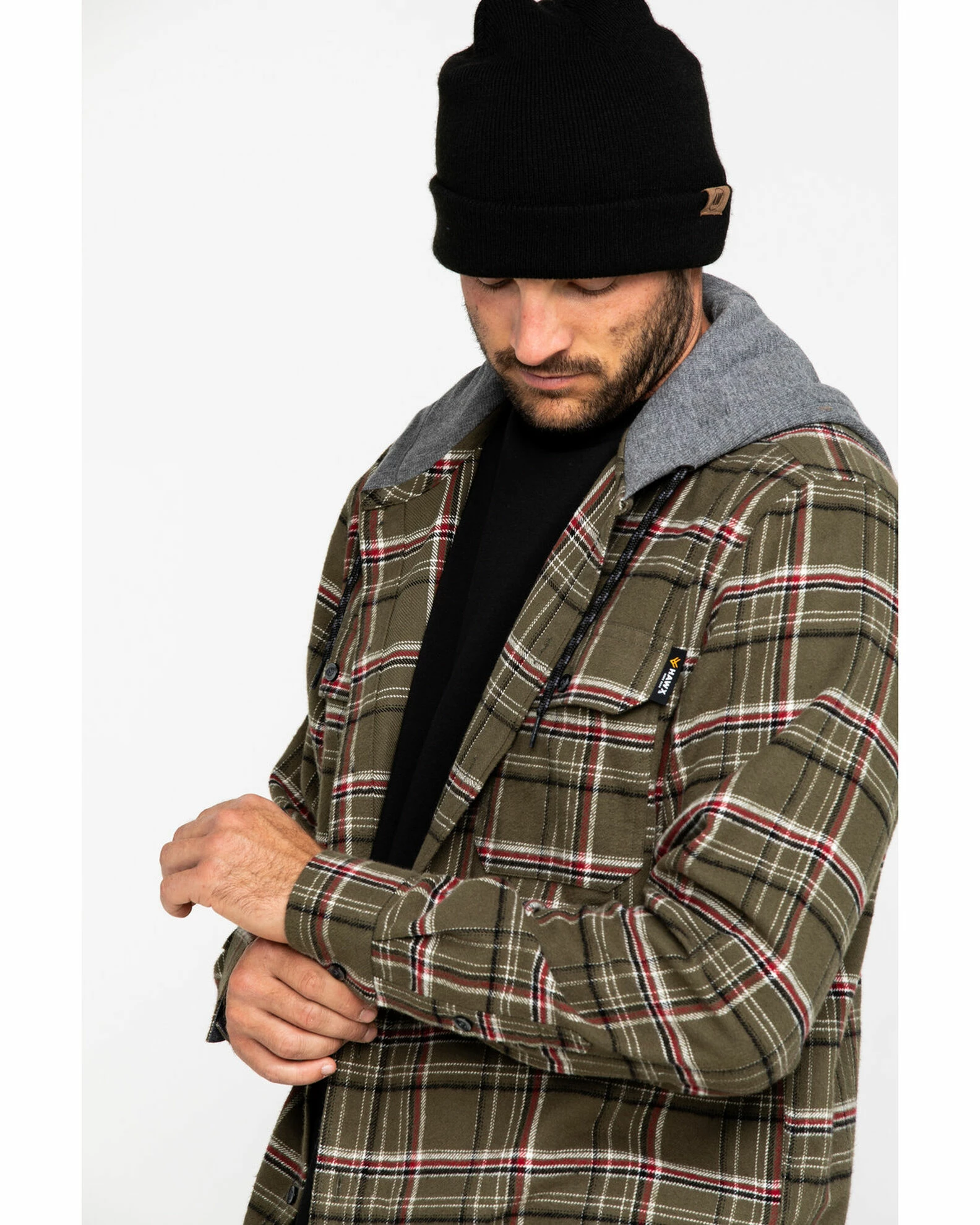 Hawx Men's Olive Mission Plaid Hooded Long Sleeve Shirt Work Jacket - Tall 6 Hawx Men's Olive Mission Plaid Hooded Long Sleeve Shirt Work Jacket - Tall - Image 4
