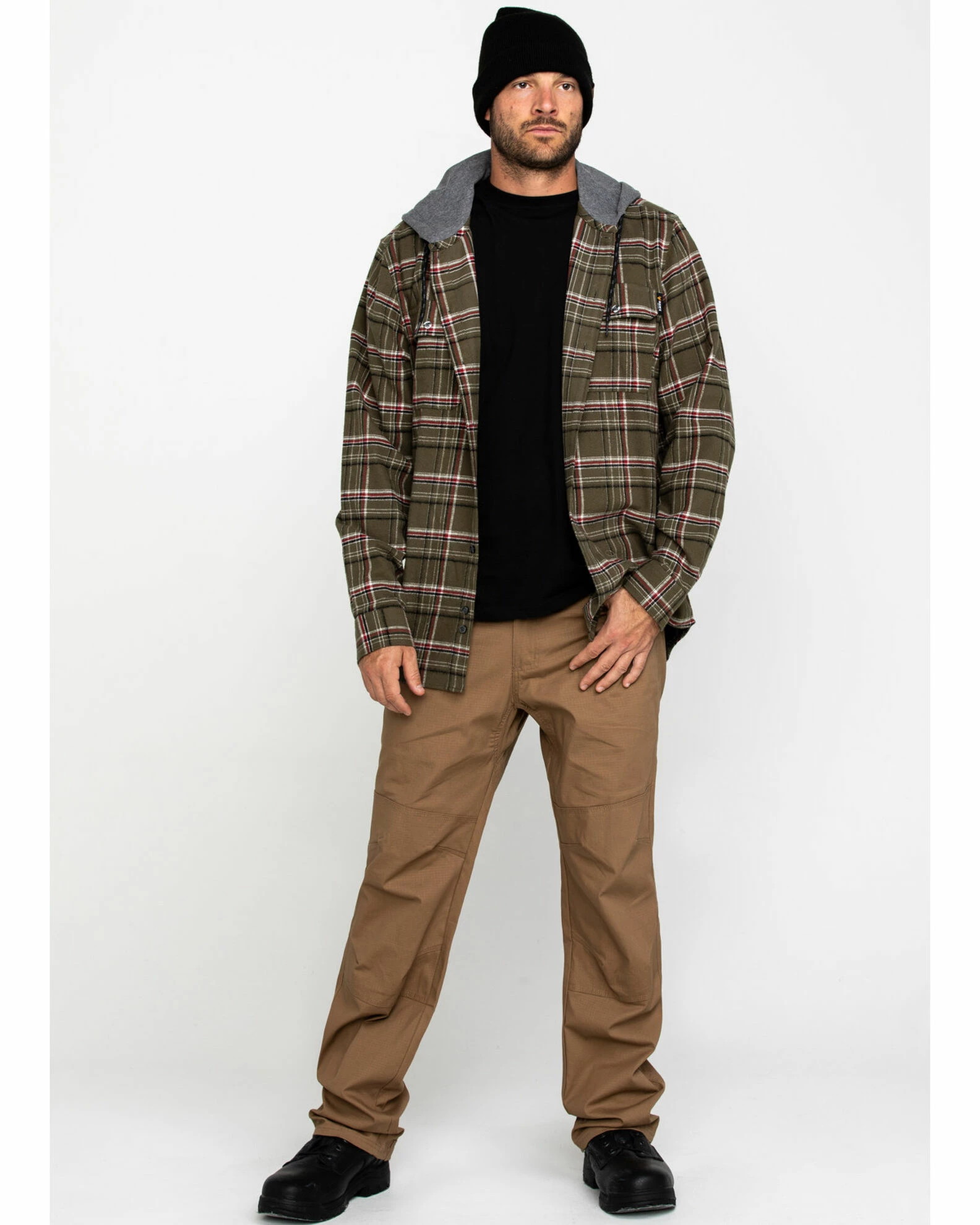Hawx Men's Olive Mission Plaid Hooded Long Sleeve Shirt Work Jacket - Tall 8 Hawx Men's Olive Mission Plaid Hooded Long Sleeve Shirt Work Jacket - Tall - Image 6