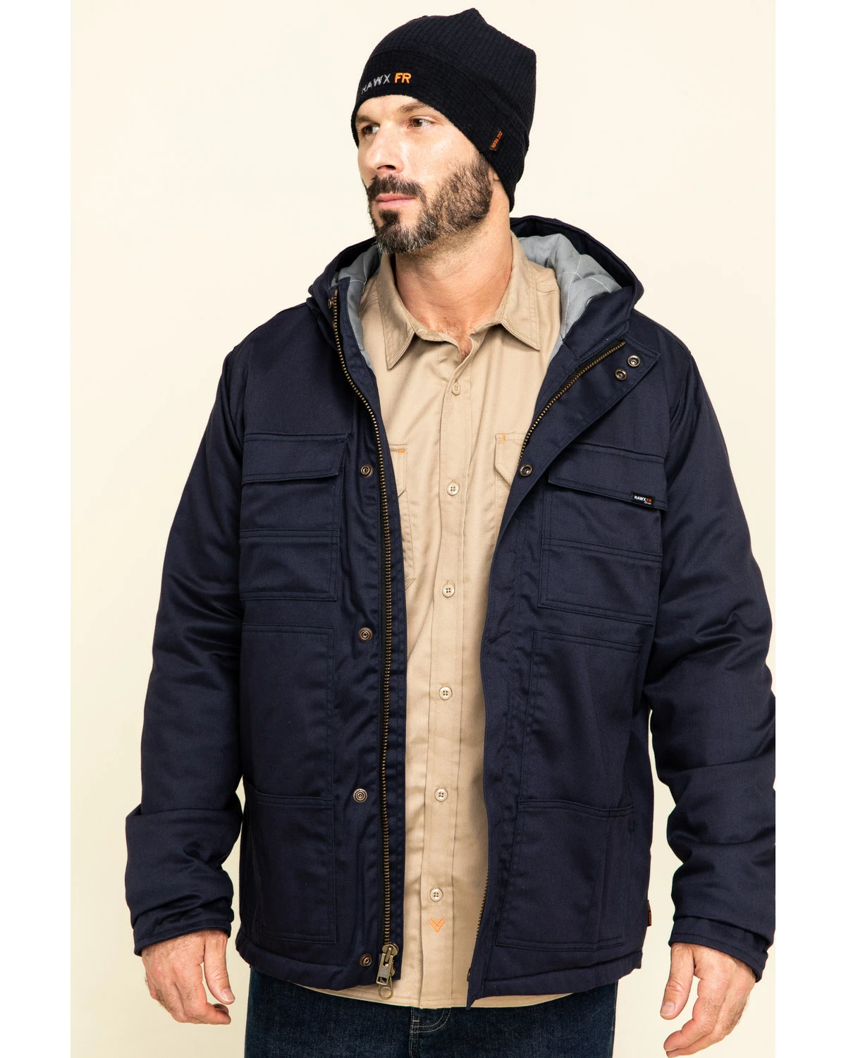 Hawx Men's Navy FR Duck Hooded Work Jacket 9 Hawx Men's Navy FR Duck Hooded Work Jacket - Image 7