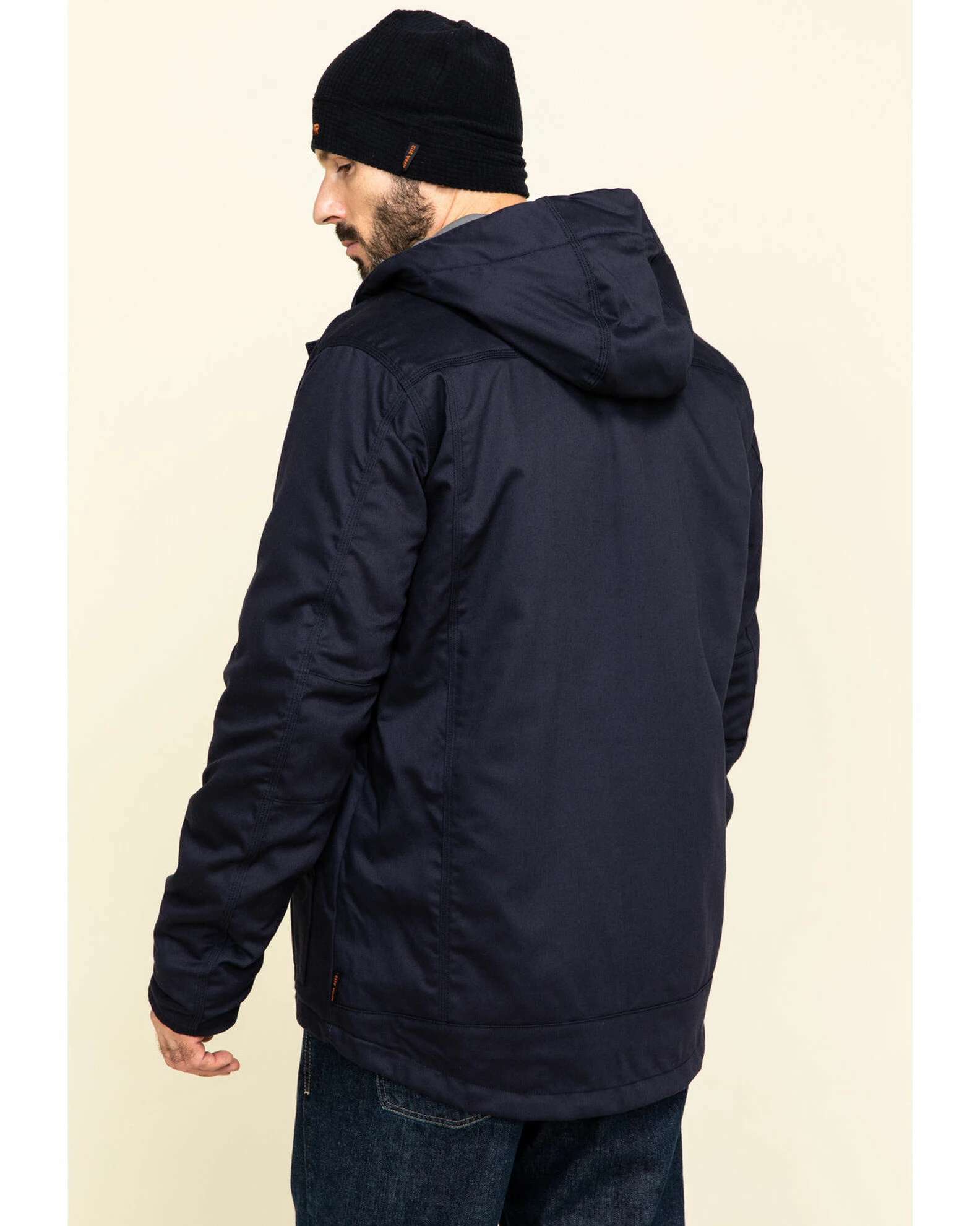 Hawx Men's Navy FR Duck Hooded Storm-Flap Work Jacket - Big 4 Hawx Men's Navy FR Duck Hooded Storm-Flap Work Jacket - Big - Image 2
