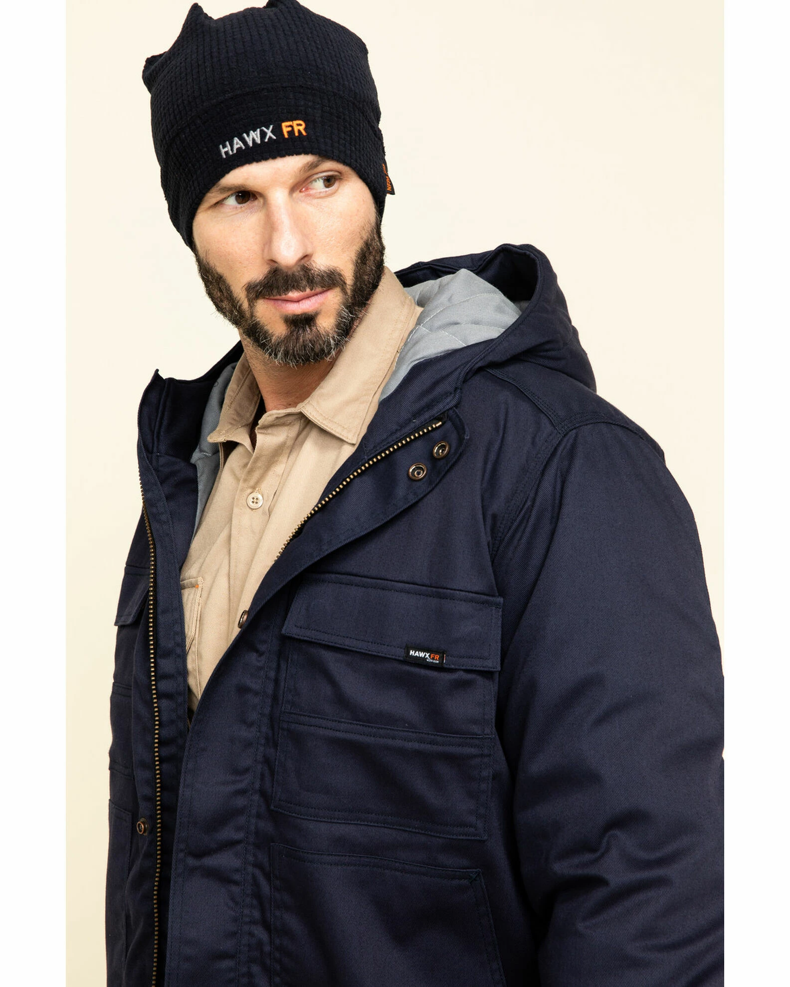 Hawx Men's Navy FR Duck Hooded Storm-Flap Work Jacket - Big 7 Hawx Men's Navy FR Duck Hooded Storm-Flap Work Jacket - Big - Image 5