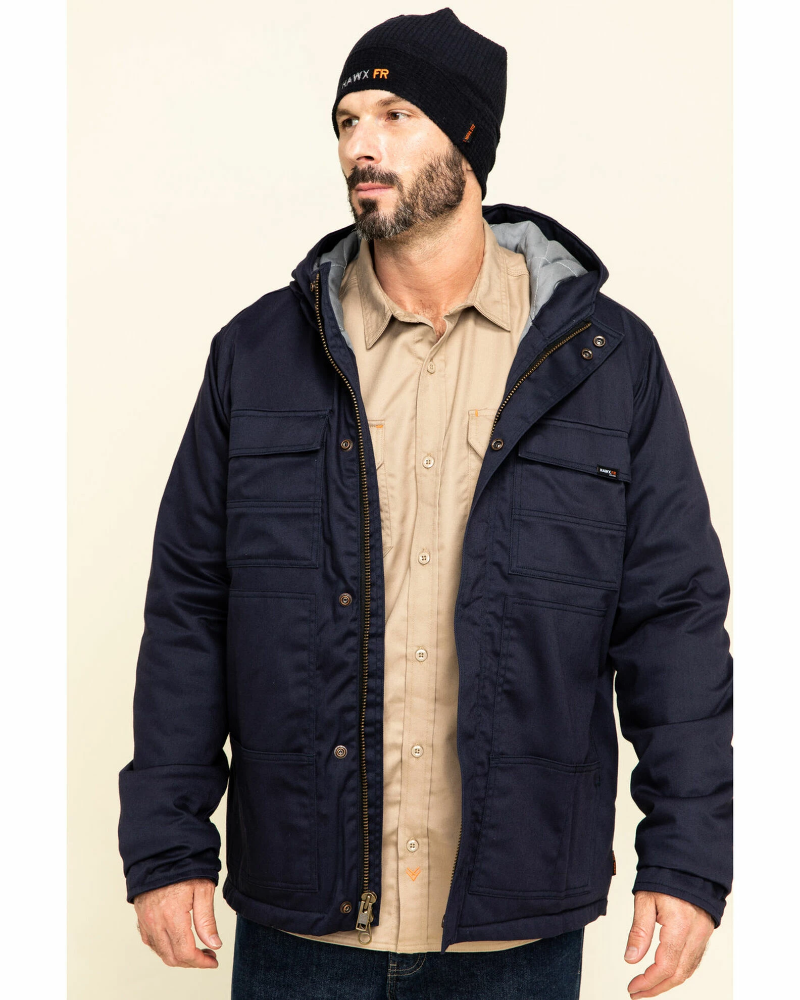 Hawx Men's Navy FR Duck Hooded Work Jacket - Tall 3 Hawx Men's Navy FR Duck Hooded Work Jacket - Tall