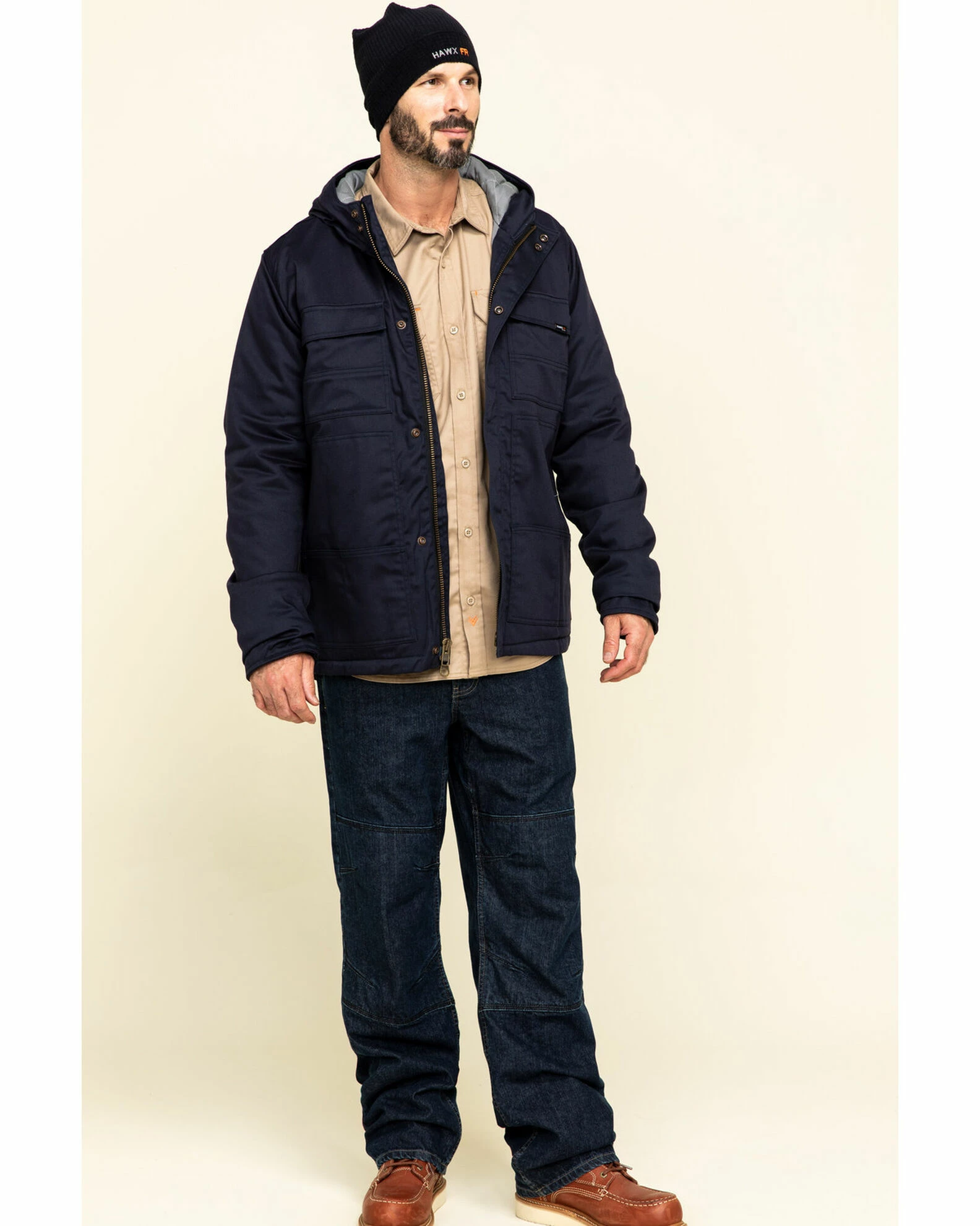 Hawx Men's Navy FR Duck Hooded Work Jacket - Tall 8 Hawx Men's Navy FR Duck Hooded Work Jacket - Tall - Image 6