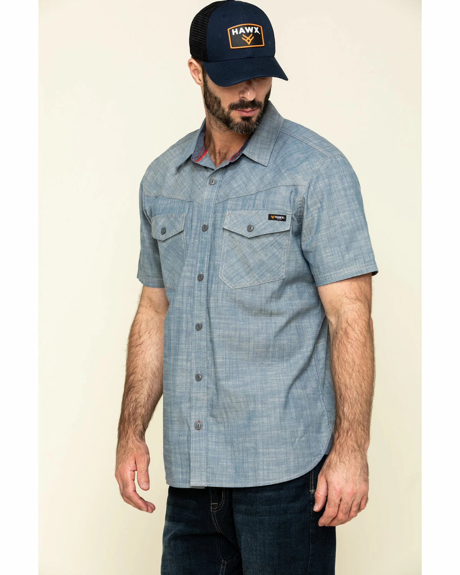 Hawx Men's Rancho Chambray Solid Short Sleeve Work Shirt Blue 5 Hawx Men's Rancho Chambray Solid Short Sleeve Work Shirt Blue - Image 3