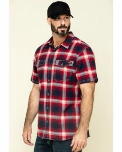 Hawx Men's Bullhead Indigo Plaid Short Sleeve Work Shirt  Black Cherry -Hawx Shop 2000297040 645 P3