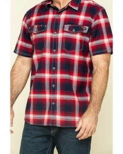 Hawx Men's Bullhead Indigo Plaid Short Sleeve Work Shirt  Black Cherry -Hawx Shop 2000297040 645 P4