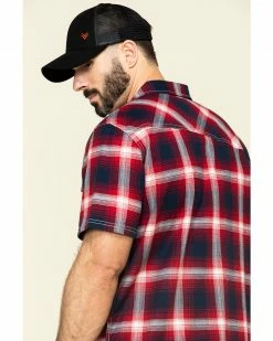 Hawx Men's Bullhead Indigo Plaid Short Sleeve Work Shirt  Black Cherry -Hawx Shop 2000297040 645 P5