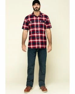 Hawx Men's Bullhead Indigo Plaid Short Sleeve Work Shirt  Black Cherry -Hawx Shop 2000297040 645 P6