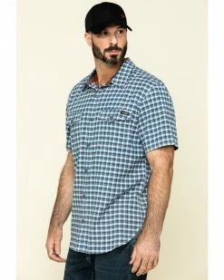 Hawx Men's Skyhawk Indigo Plaid Short Sleeve Work Shirt - Tall  -Hawx Shop 2000297043 402 P3