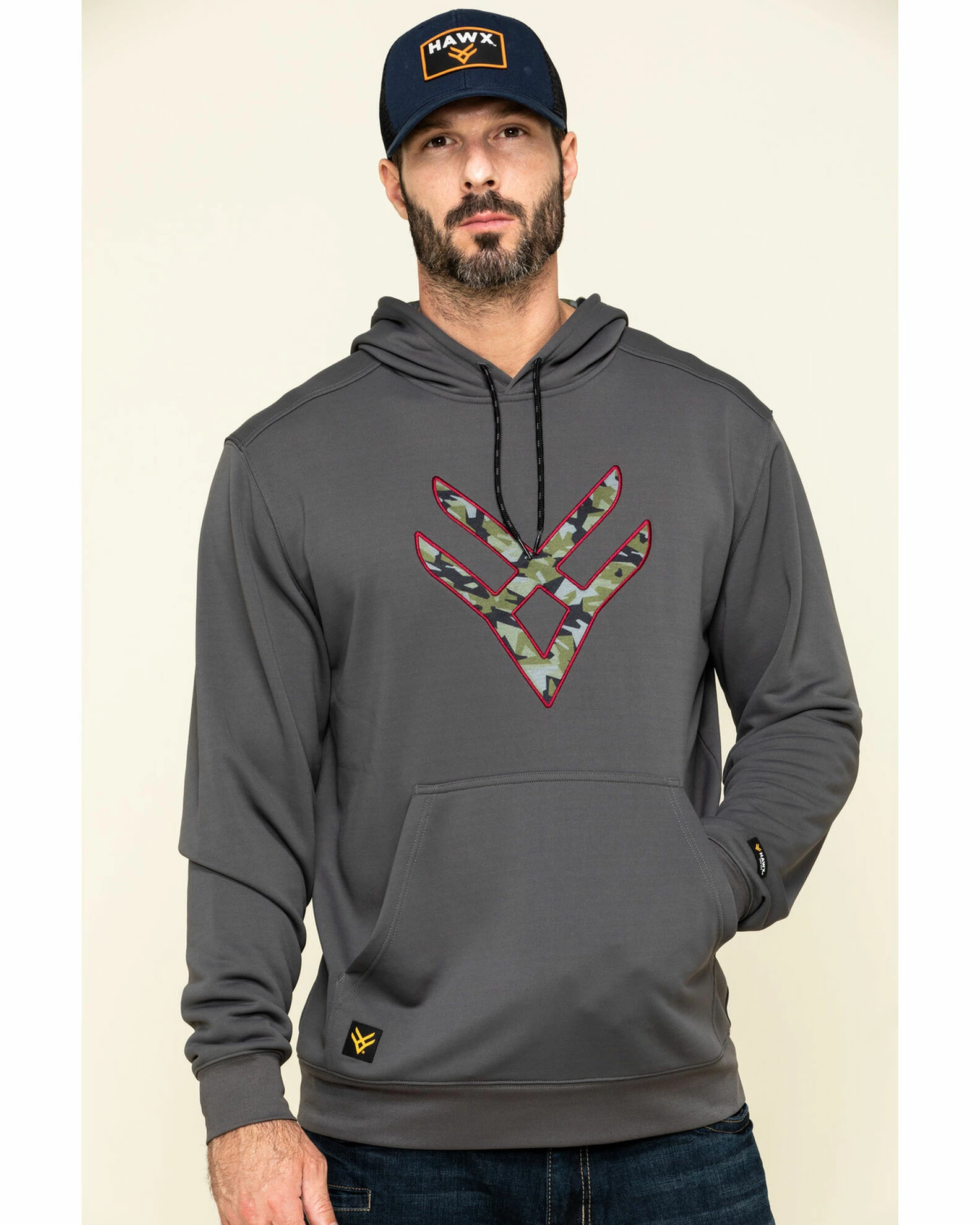 Hawx Men's Grey Tech Logo Hooded Work Sweatshirt - Tall Dark Grey 3 Hawx Men's Grey Tech Logo Hooded Work Sweatshirt - Tall Dark Grey