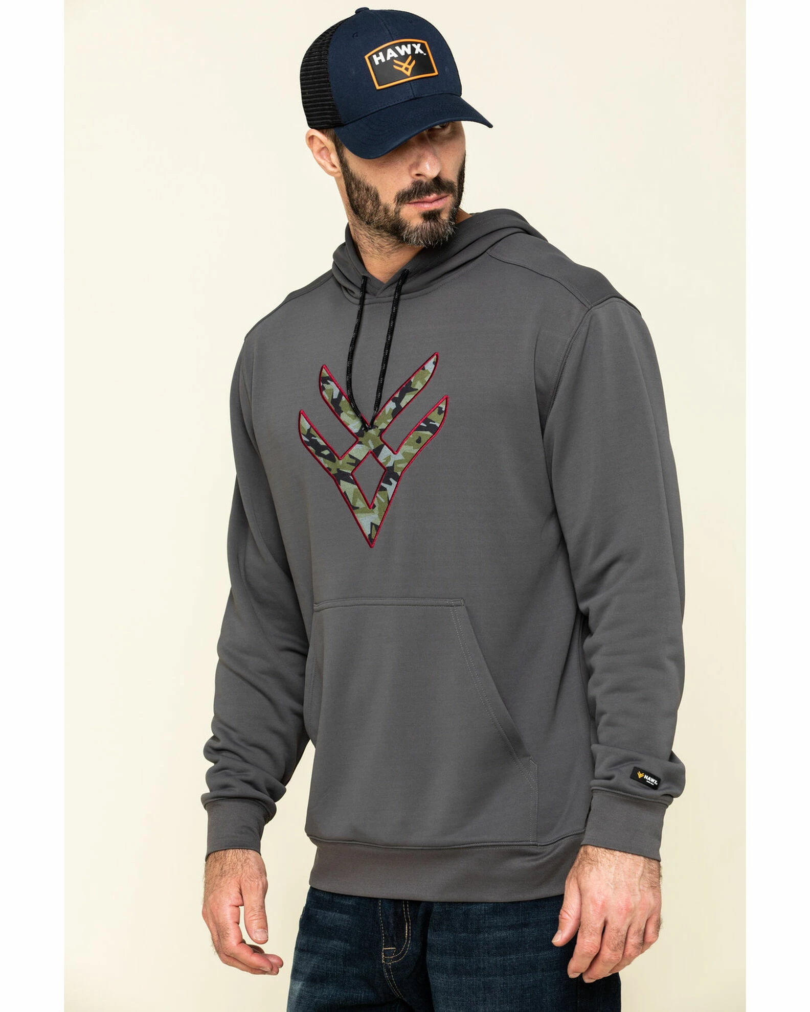 Hawx Men's Grey Tech Logo Hooded Work Sweatshirt - Tall Dark Grey 5 Hawx Men's Grey Tech Logo Hooded Work Sweatshirt - Tall Dark Grey - Image 3