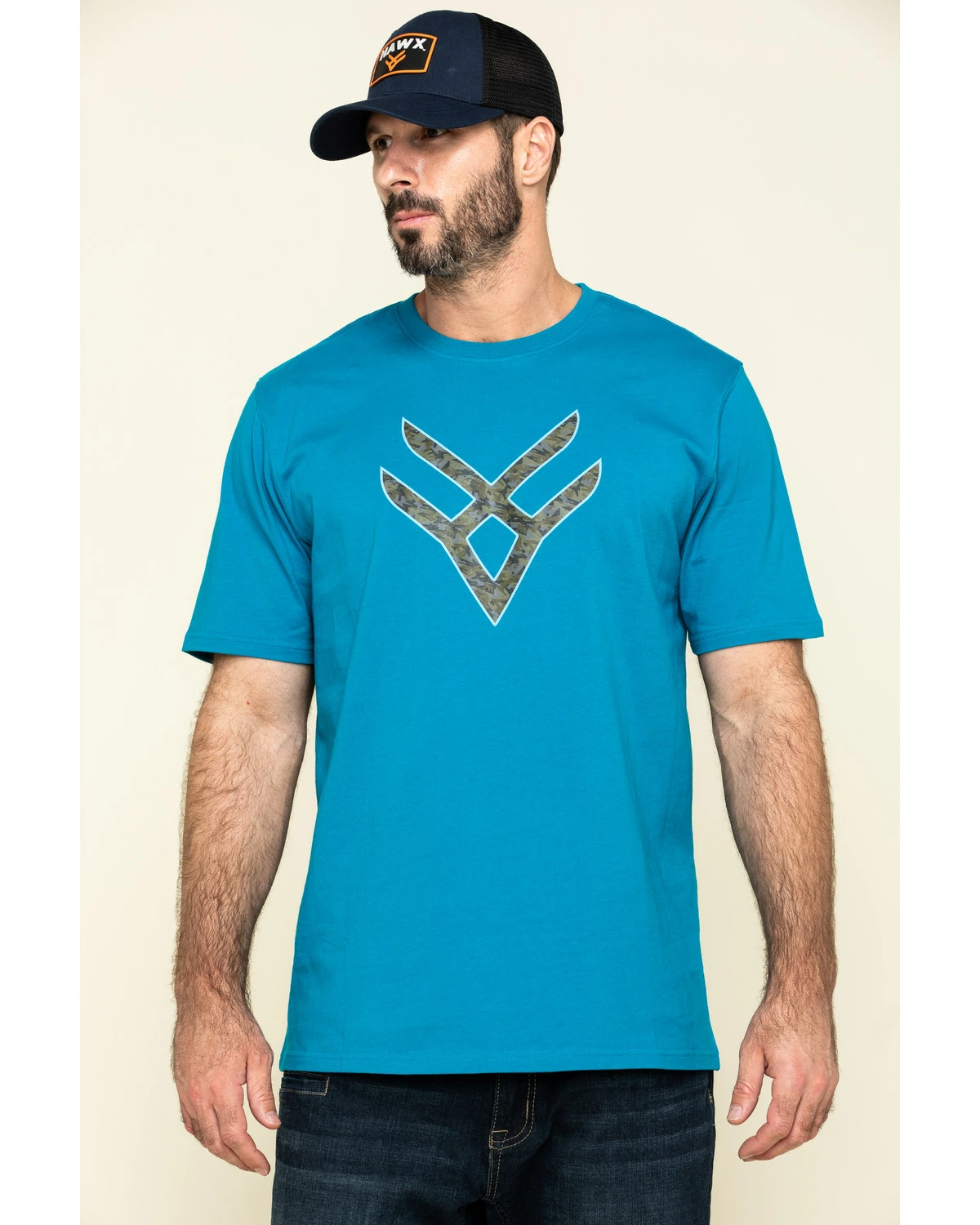 Hawx Men's Teal Fractal Camo Logo Graphic Work T-Shirt 9 Hawx Men's Teal Fractal Camo Logo Graphic Work T-Shirt - Image 7