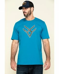 Hawx Men's Teal Fractal Camo Logo Graphic Work T-ShirtÂ