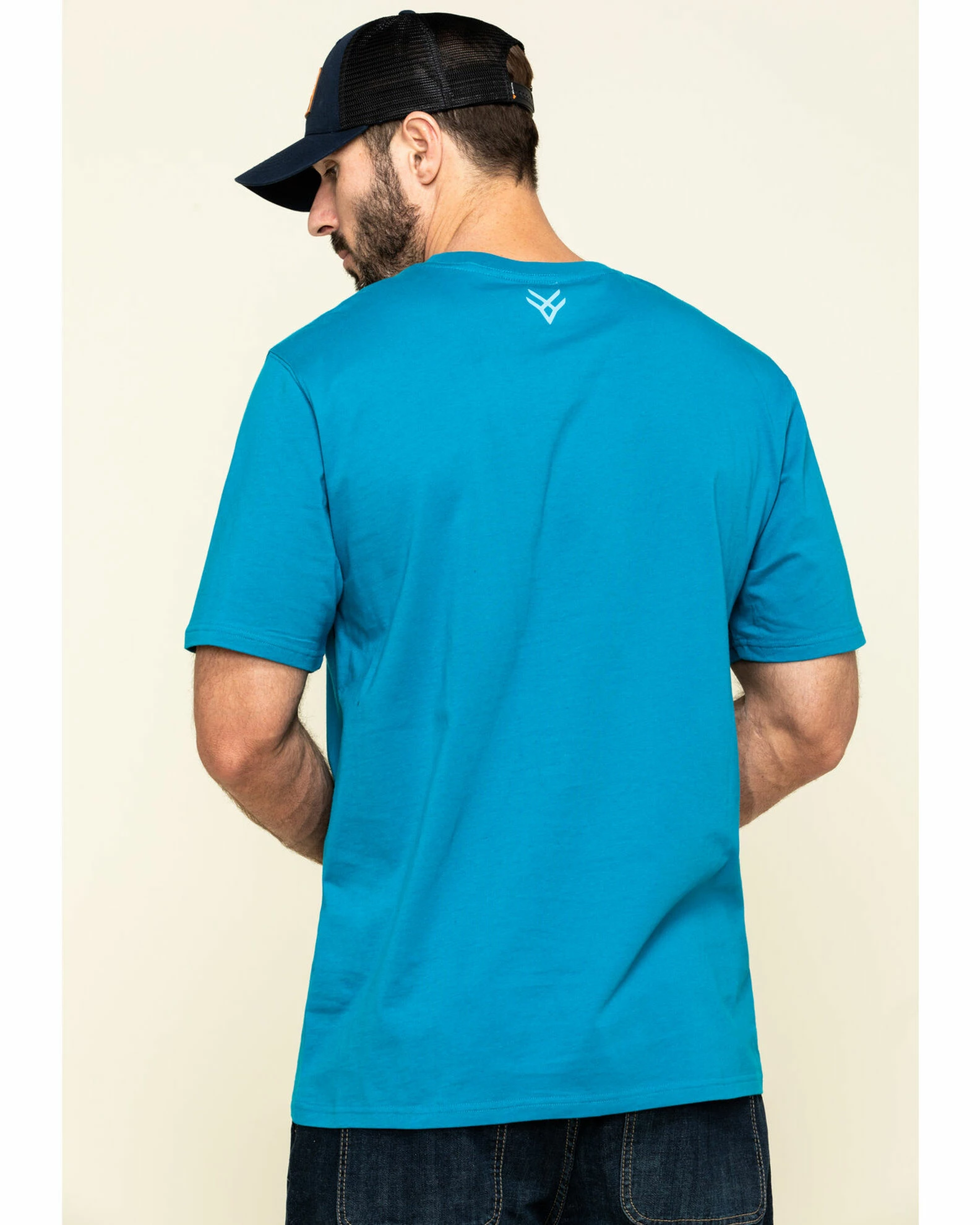 Hawx Men's Teal Fractal Camo Logo Graphic Work T-Shirt 4 Hawx Men's Teal Fractal Camo Logo Graphic Work T-Shirt - Image 2