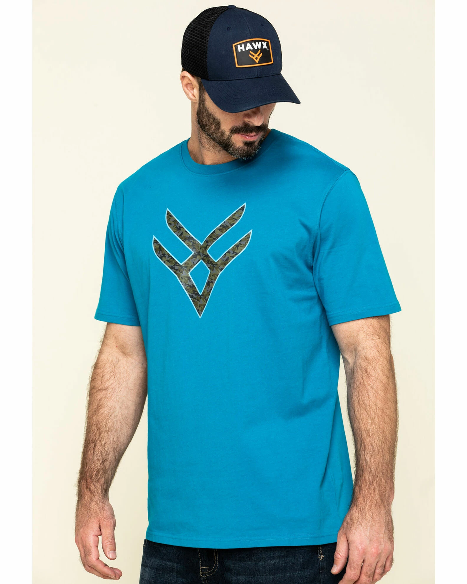 Hawx Men's Teal Fractal Camo Logo Graphic Work T-Shirt 5 Hawx Men's Teal Fractal Camo Logo Graphic Work T-Shirt - Image 3