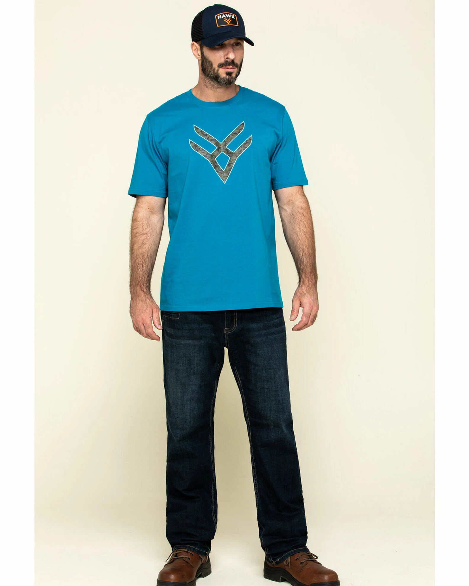 Hawx Men's Teal Fractal Camo Logo Graphic Work T-Shirt 8 Hawx Men's Teal Fractal Camo Logo Graphic Work T-Shirt - Image 6