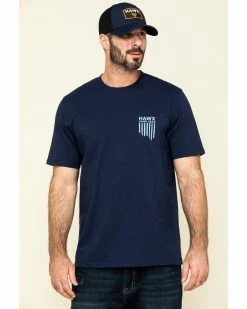 Hawx Men's Navy Vertical Flag Logo Graphic Work T-ShirtÂ