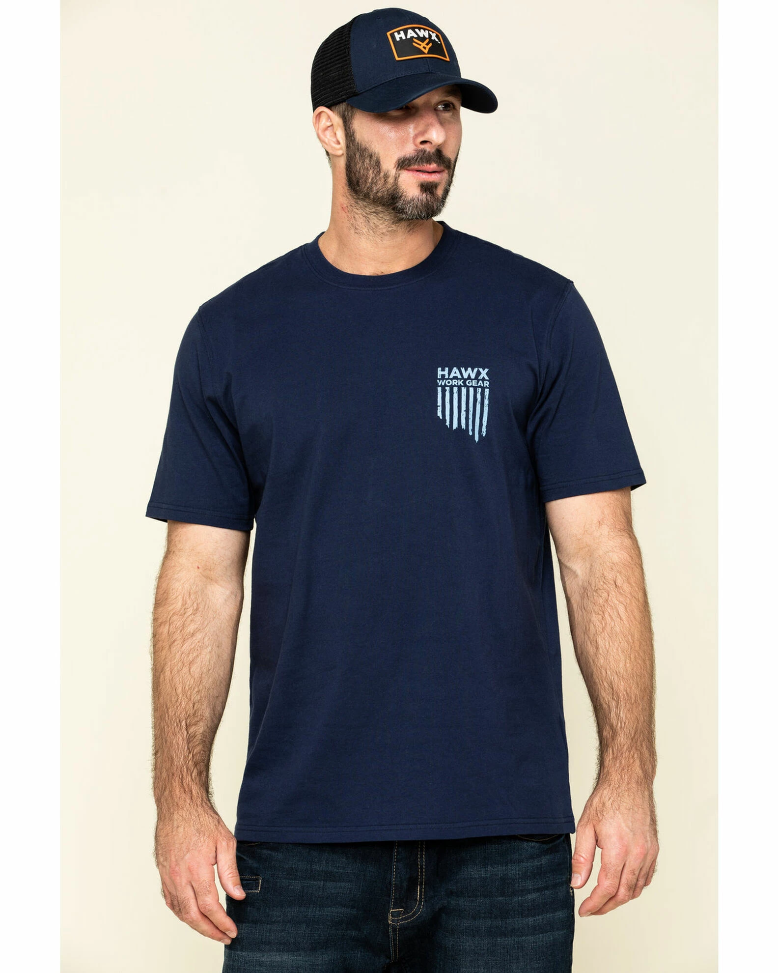Hawx Men's Navy Vertical Flag Logo Graphic Work T-Shirt 3 Hawx Men's Navy Vertical Flag Logo Graphic Work T-Shirt
