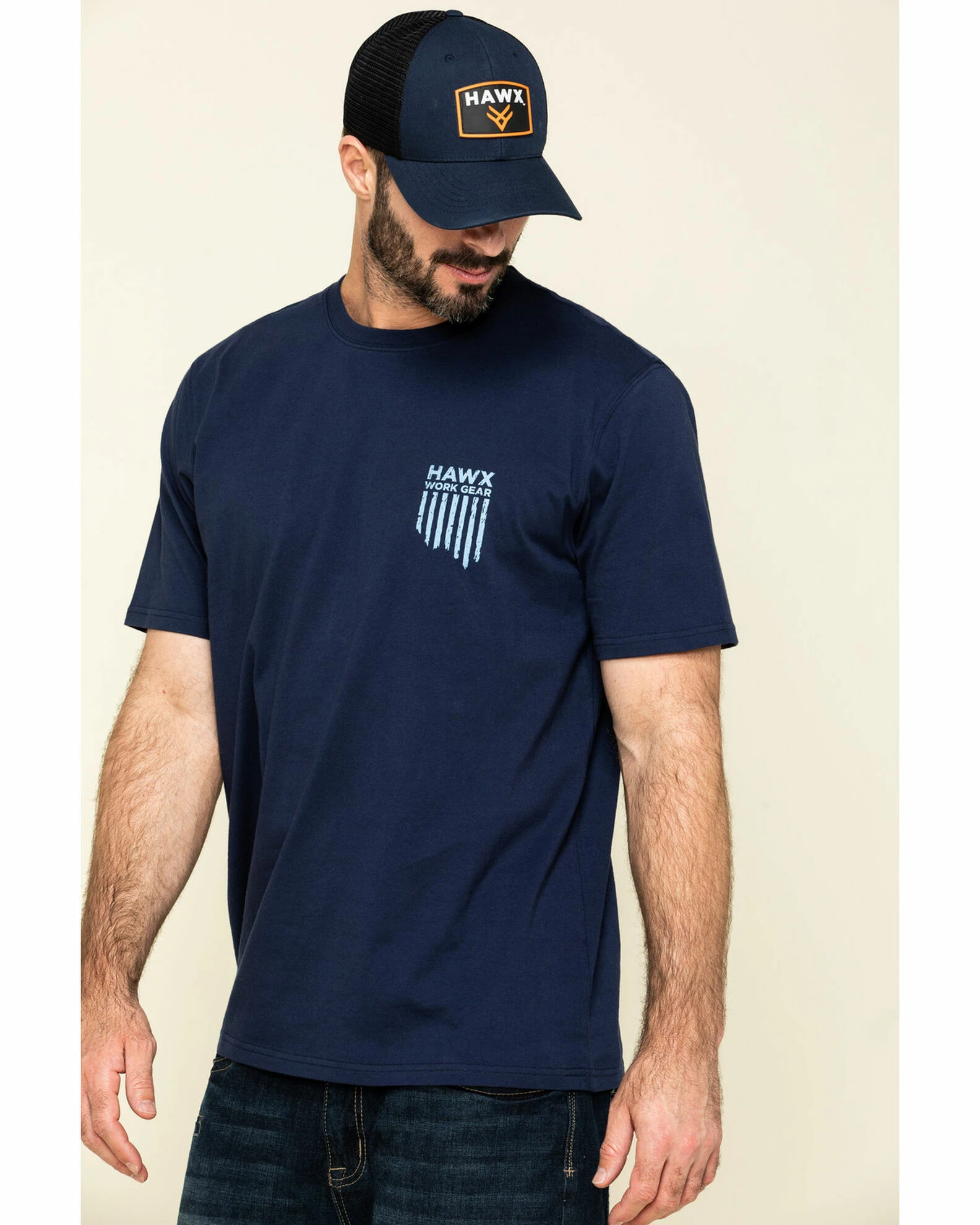 Hawx Men's Navy Vertical Flag Logo Graphic Work T-Shirt 5 Hawx Men's Navy Vertical Flag Logo Graphic Work T-Shirt - Image 3