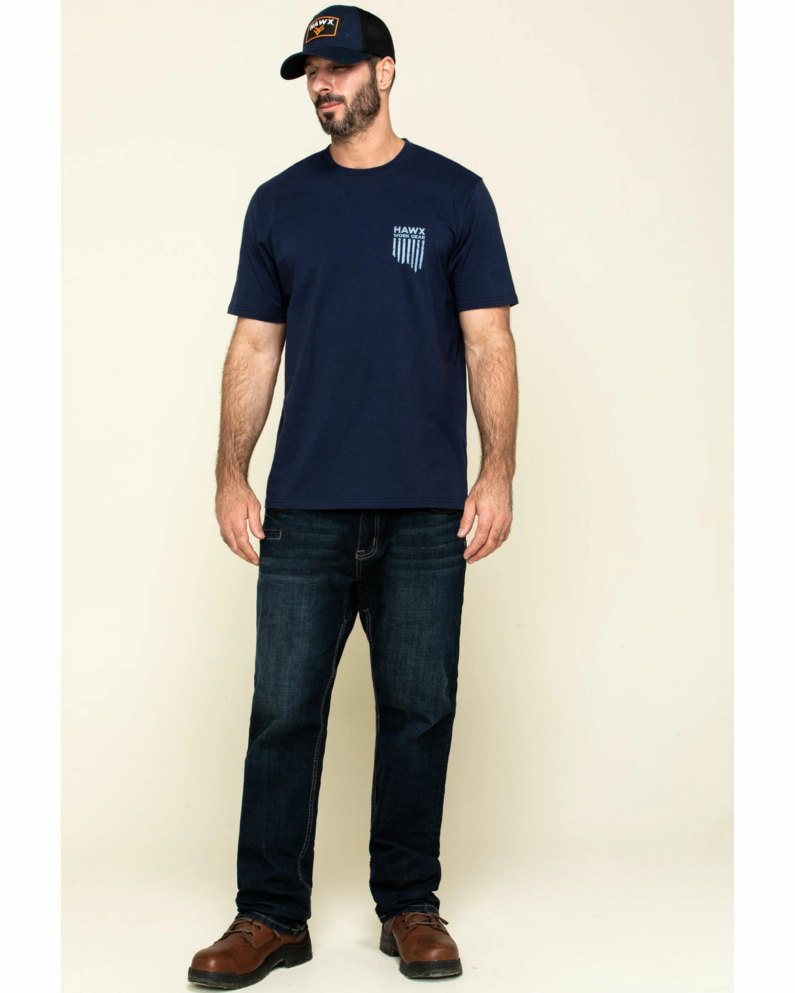 Hawx Men's Navy Vertical Flag Logo Graphic Work T-Shirt 8 Hawx Men's Navy Vertical Flag Logo Graphic Work T-Shirt - Image 6