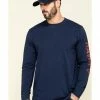 Hawx Men's Navy Sleeve Logo Long Sleeve Work T-Shirt 1 Hawx Men's Navy Sleeve Logo Long Sleeve Work T-Shirt -Hawx Shop 2000297065 410 P1