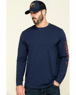 Hawx Men's Navy Sleeve Logo Long Sleeve Work T-ShirtÂ