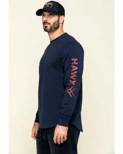 Hawx Men's Navy Sleeve Logo Long Sleeve Work T-Shirt - Tall  -Hawx Shop 2000297066 410 P3