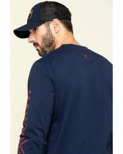 Hawx Men's Navy Sleeve Logo Long Sleeve Work T-Shirt - Tall  -Hawx Shop 2000297066 410 P5