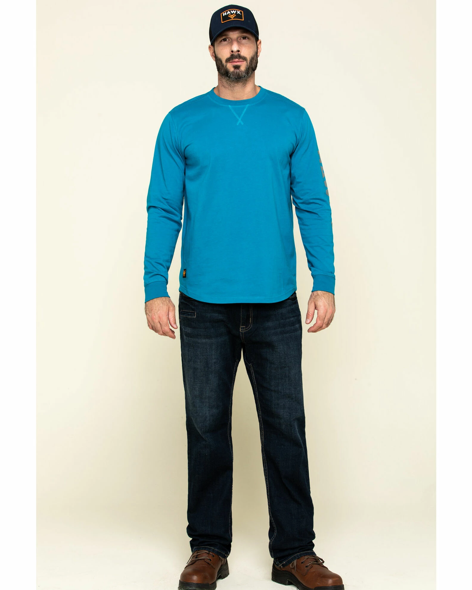 Hawx Men's Teal Sleeve Logo Long Sleeve Work T-Shirt 8 Hawx Men's Teal Sleeve Logo Long Sleeve Work T-Shirt - Image 6
