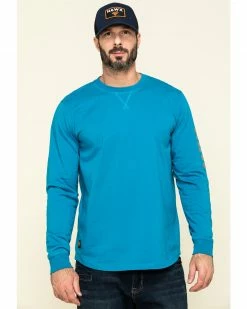 Hawx Men's Teal Sleeve Logo Long Sleeve Work T-Shirt - TallÂ