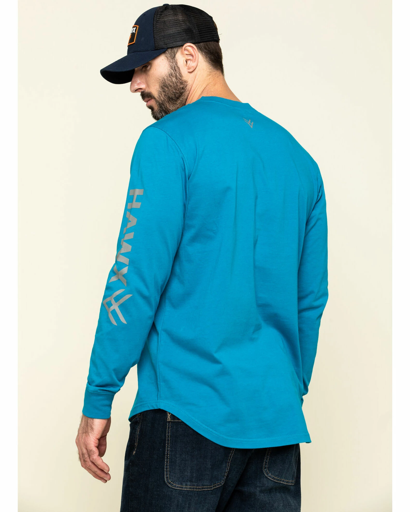 Hawx Men's Teal Sleeve Logo Long Sleeve Work T-Shirt - Tall 4 Hawx Men's Teal Sleeve Logo Long Sleeve Work T-Shirt - Tall - Image 2