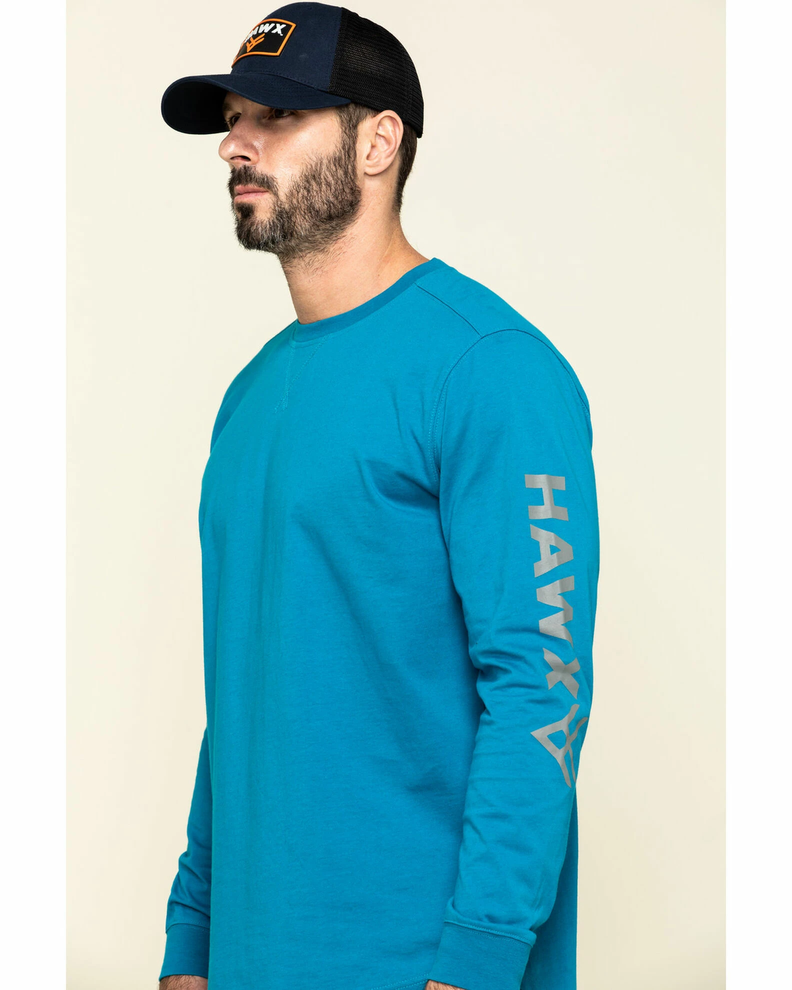 Hawx Men's Teal Sleeve Logo Long Sleeve Work T-Shirt - Tall 5 Hawx Men's Teal Sleeve Logo Long Sleeve Work T-Shirt - Tall - Image 3