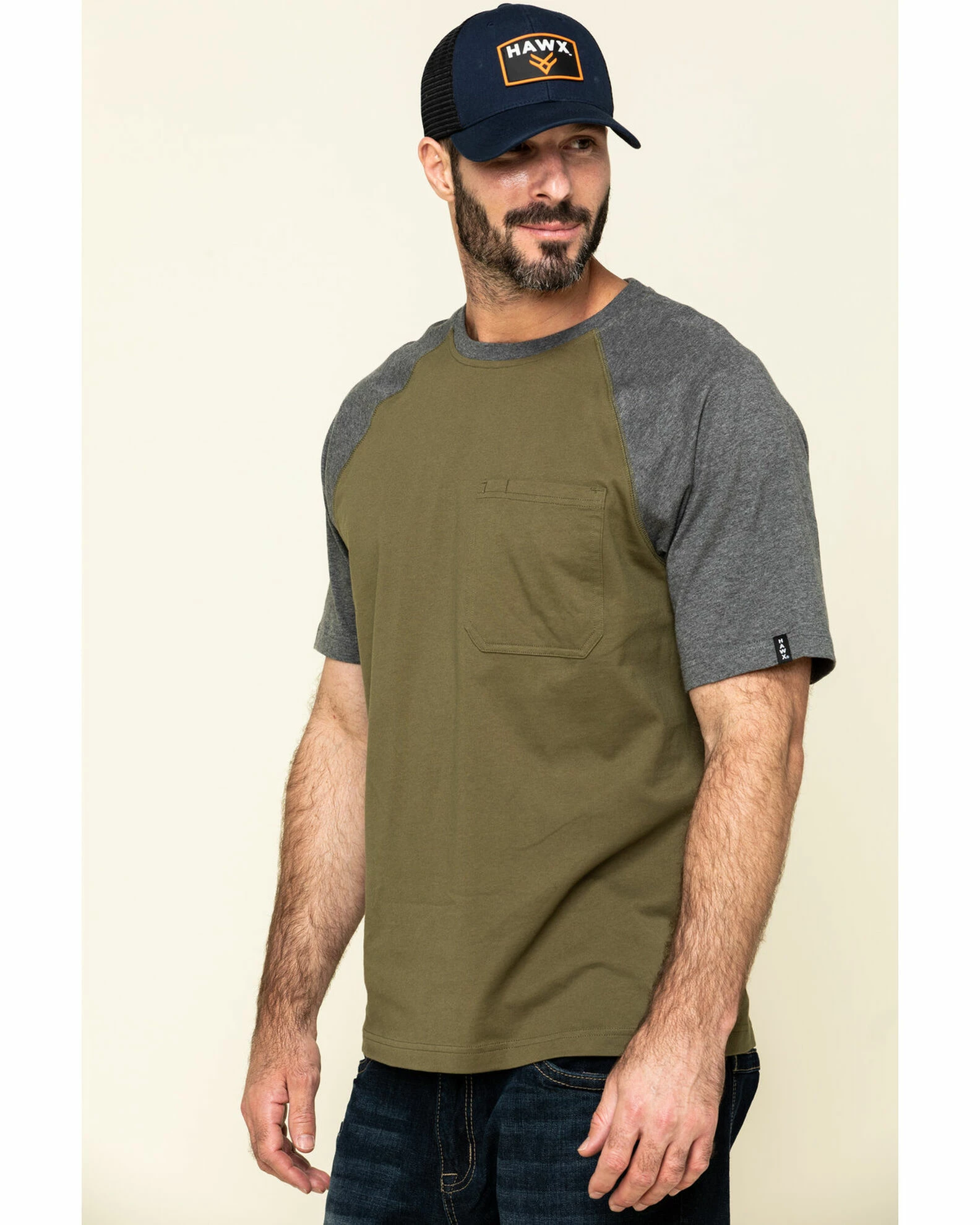 Hawx Men's Olive Midland Short Sleeve Baseball Work T-Shirt 5 Hawx Men's Olive Midland Short Sleeve Baseball Work T-Shirt - Image 3