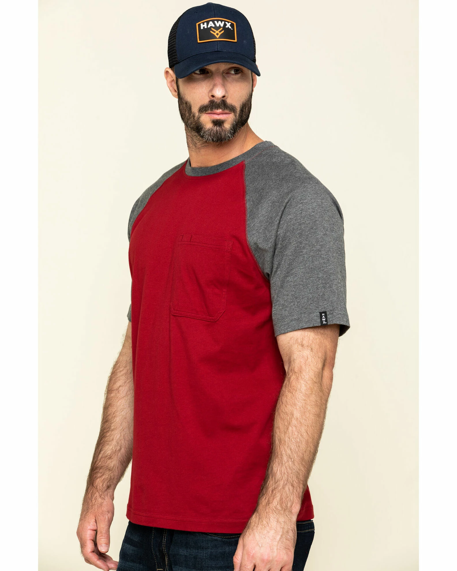 Hawx Men's Red Midland Short Sleeve Baseball Work T-Shirt - Tall 5 Hawx Men's Red Midland Short Sleeve Baseball Work T-Shirt - Tall - Image 3