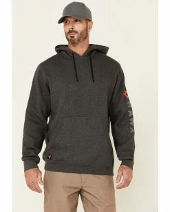 Hawx Men's Dark Grey Primo Logo Fleece-Lined Work Hooded Work Sweatshirt