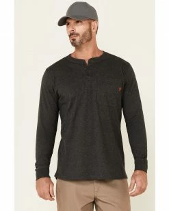 Hawx Men's Dark Grey Pocket Henley Original Long Sleeve Work T-ShirtÂ