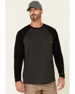 Hawx Men's Dark Grey Original Baseball Crew Long Sleeve Work T-ShirtÂ