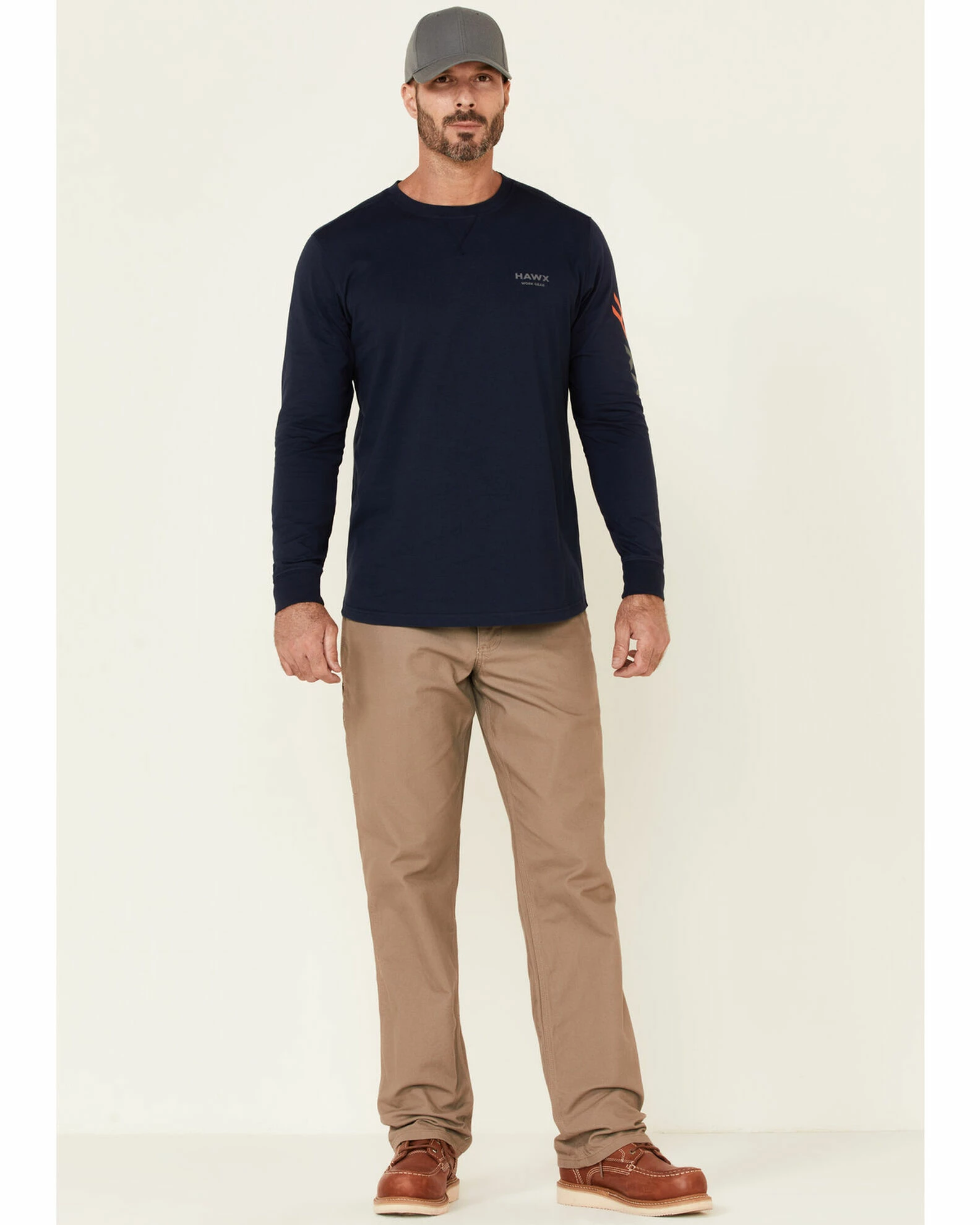 Hawx Men's Navy Original Logo Crew Long Sleeve Work T-Shirt 4 Hawx Men's Navy Original Logo Crew Long Sleeve Work T-Shirt - Image 2