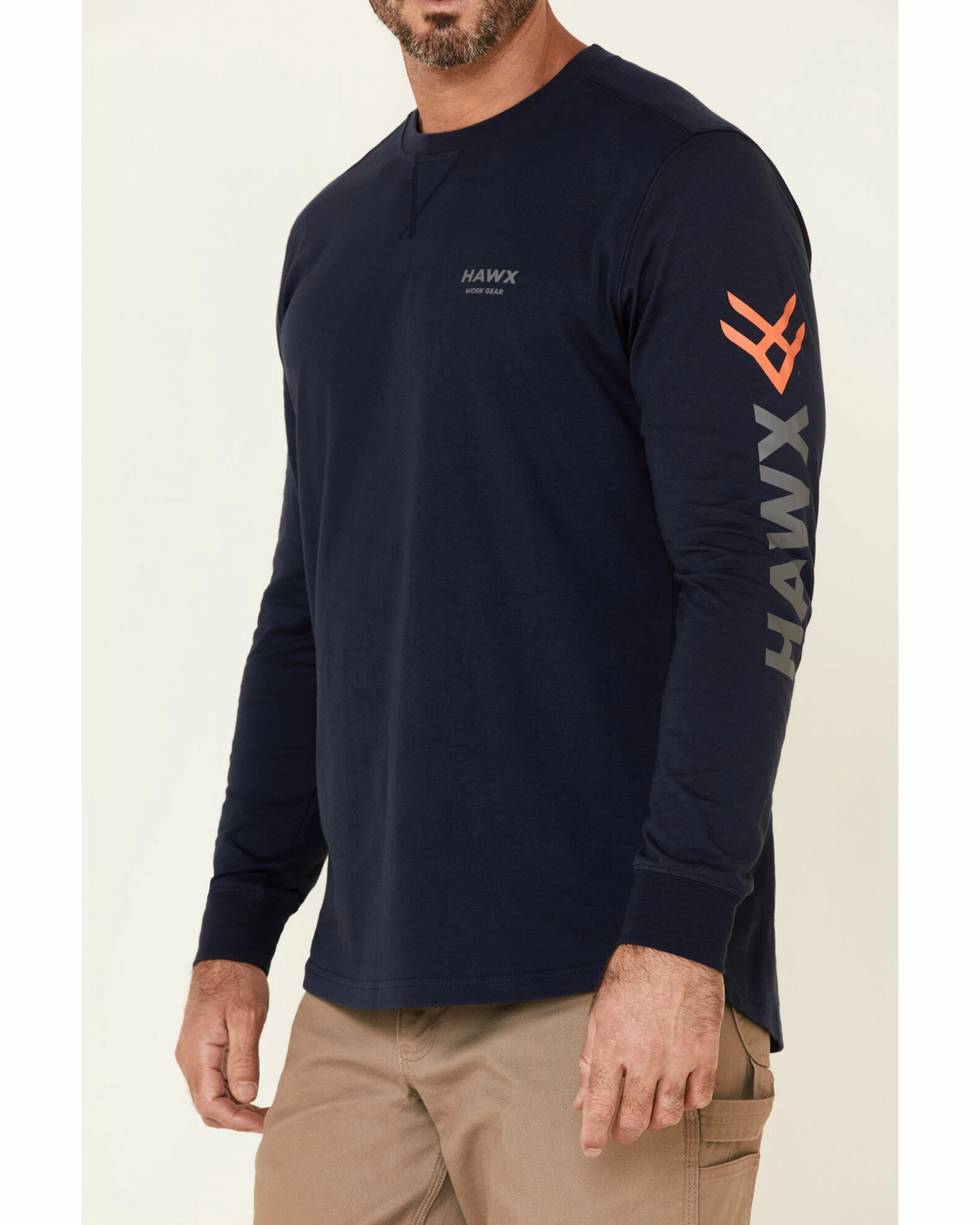 Hawx Men's Navy Original Logo Crew Long Sleeve Work T-Shirt 5 Hawx Men's Navy Original Logo Crew Long Sleeve Work T-Shirt - Image 3