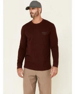 Hawx Men's Dark Red Thermal Waffle Graphic Crew Long Sleeve Work Shirt 