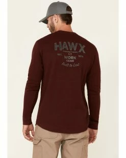 Hawx Men's Dark Red Thermal Waffle Graphic Crew Long Sleeve Work Shirt  -Hawx Shop 2000325321 601 P4