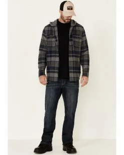 Hawx Men's Dark Grey Townsend Plaid Hooded Long Sleeve Flannel Work Shirt 