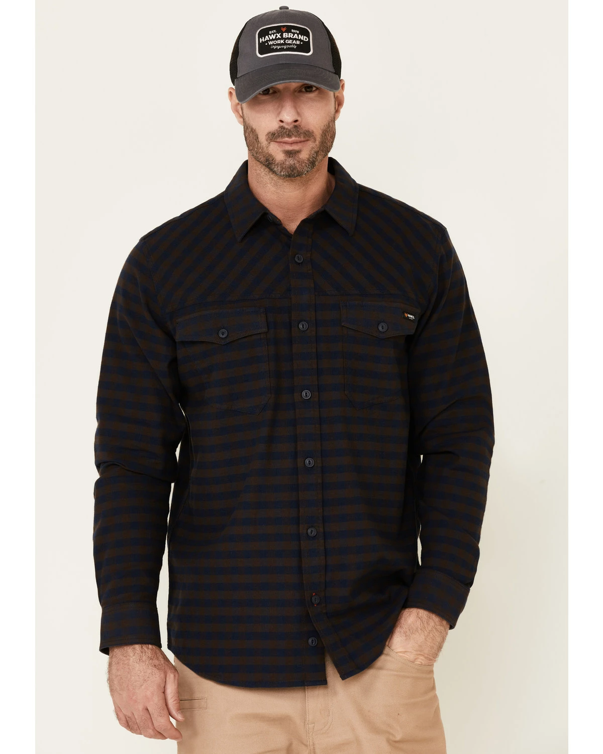 Hawx Men's Navy Newport Herringbone Stretch Check Long Sleeve Work Shirt 8 Hawx Men's Navy Newport Herringbone Stretch Check Long Sleeve Work Shirt - Image 6