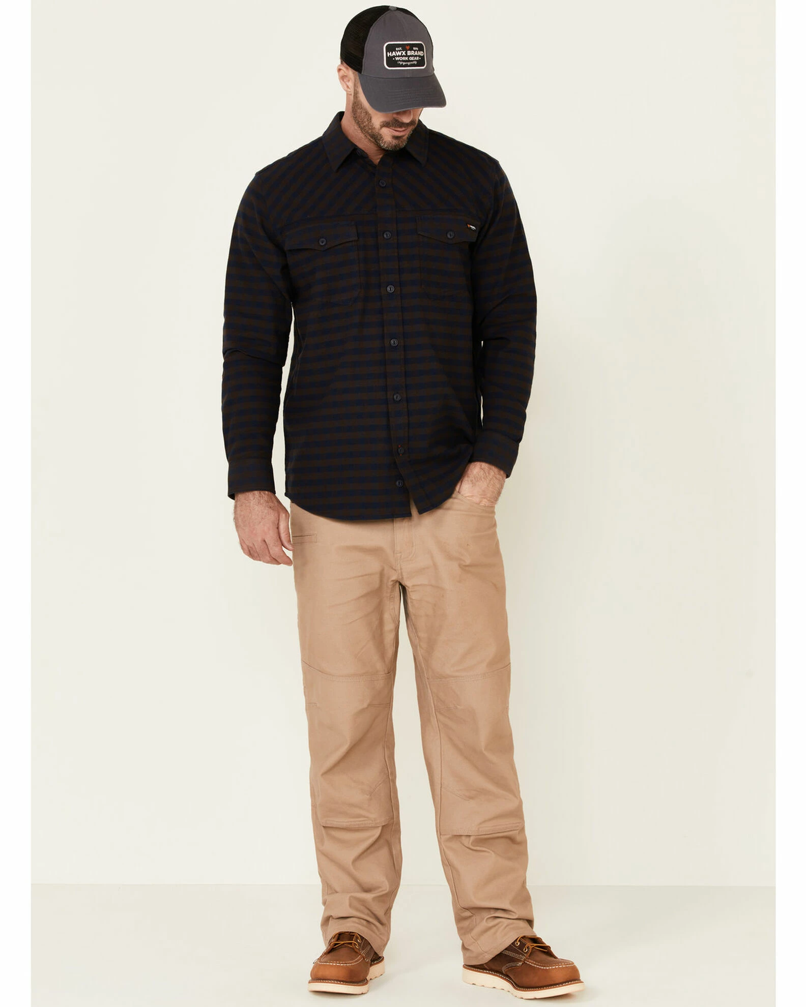 Hawx Men's Navy Newport Herringbone Stretch Check Long Sleeve Work Shirt 4 Hawx Men's Navy Newport Herringbone Stretch Check Long Sleeve Work Shirt - Image 2