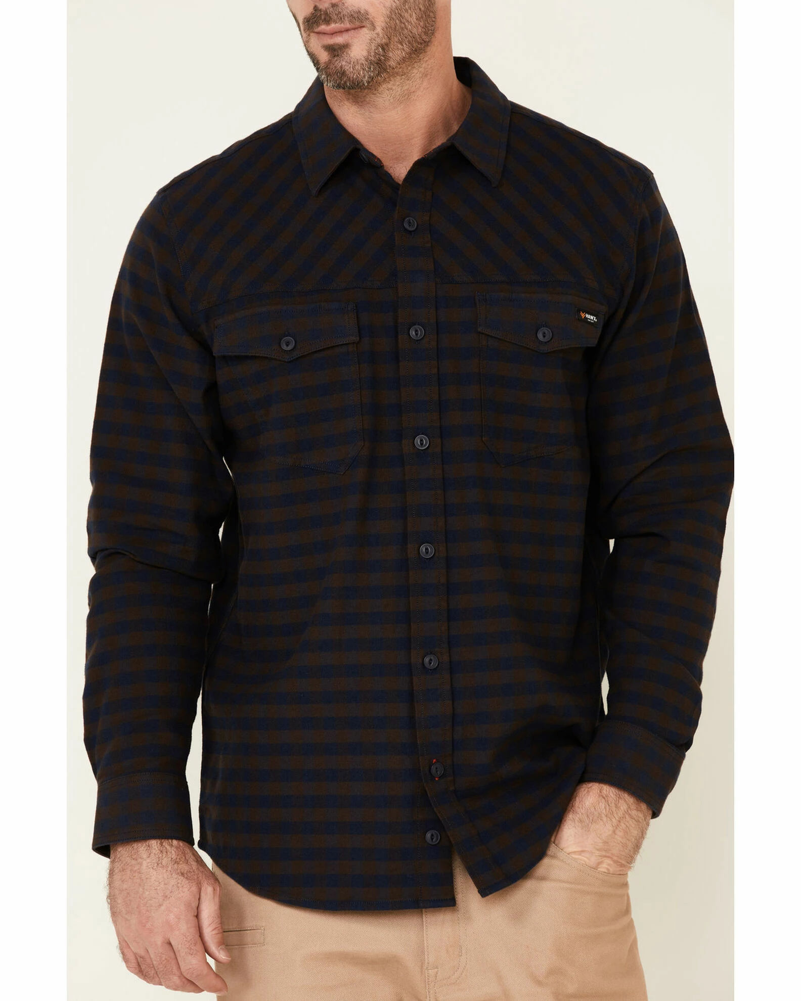 Hawx Men's Navy Newport Herringbone Stretch Check Long Sleeve Work Shirt 5 Hawx Men's Navy Newport Herringbone Stretch Check Long Sleeve Work Shirt - Image 3