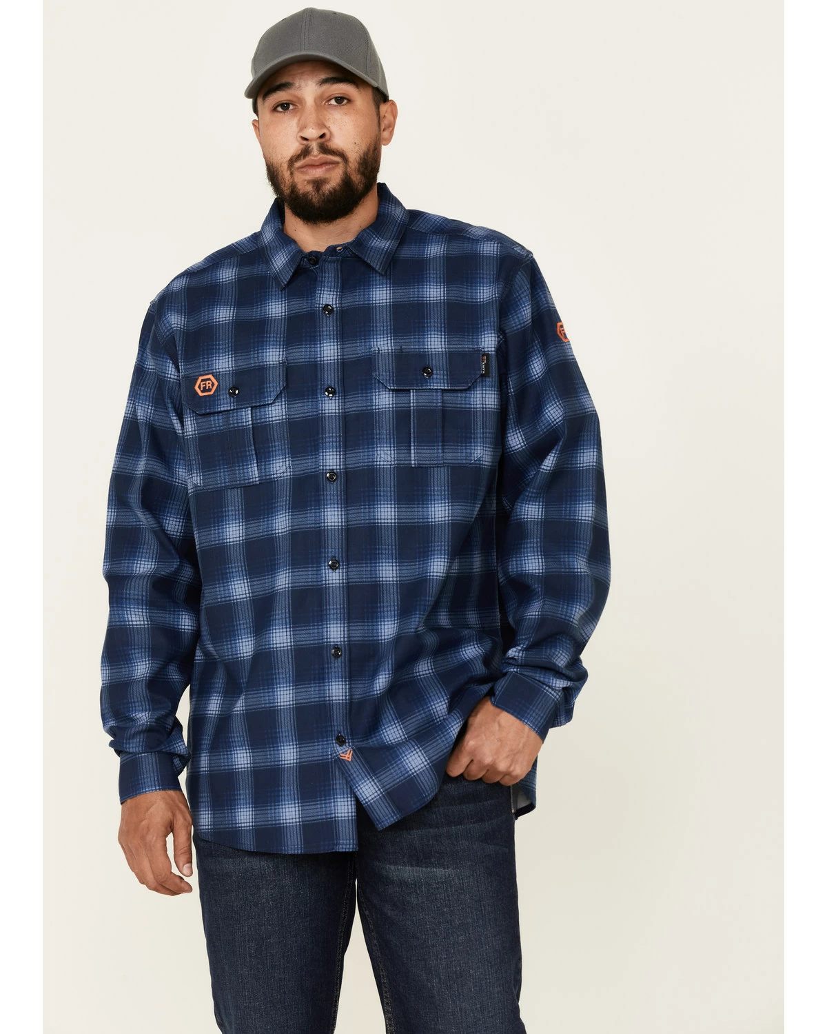 Hawx Men's FR Navy Plaid Long Sleeve Button-Down Work Shirt 7 Hawx Men's FR Navy Plaid Long Sleeve Button-Down Work Shirt - Image 5