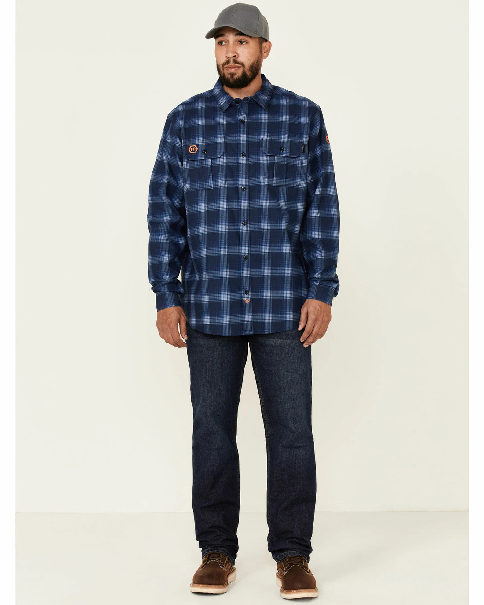 Hawx Men's FR Navy Plaid Long Sleeve Button-Down Work Shirt 4 Hawx Men's FR Navy Plaid Long Sleeve Button-Down Work Shirt - Image 2