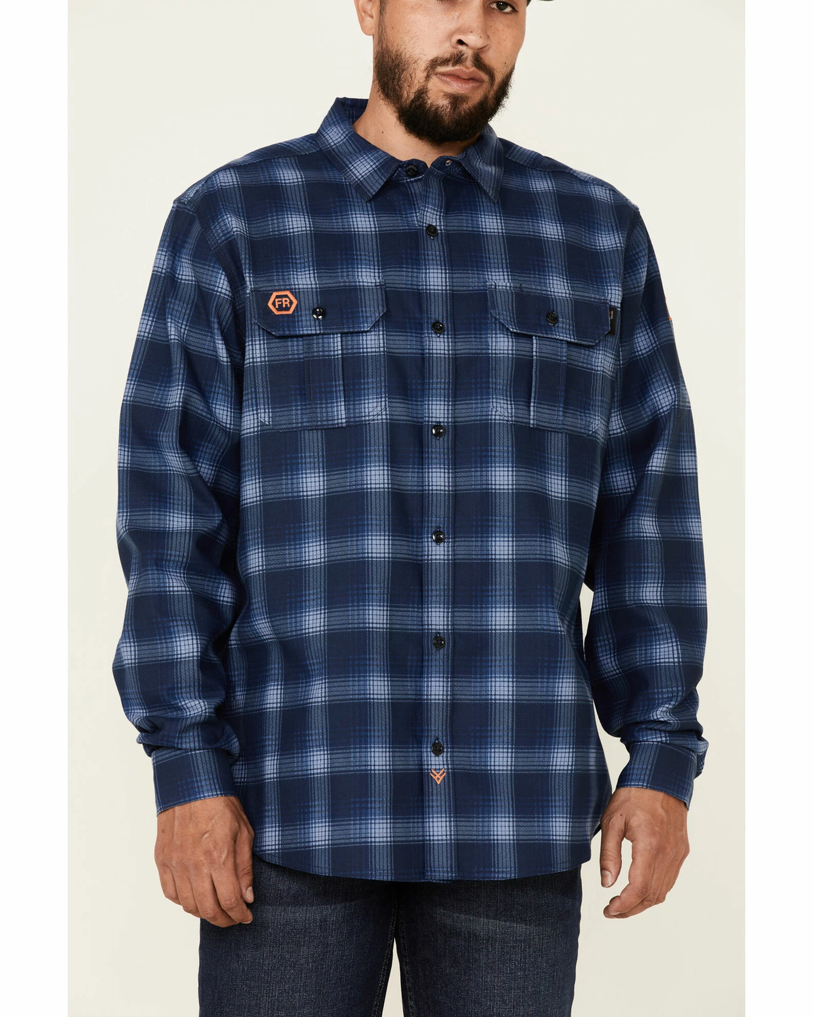 Hawx Men's FR Navy Plaid Long Sleeve Button-Down Work Shirt 5 Hawx Men's FR Navy Plaid Long Sleeve Button-Down Work Shirt - Image 3